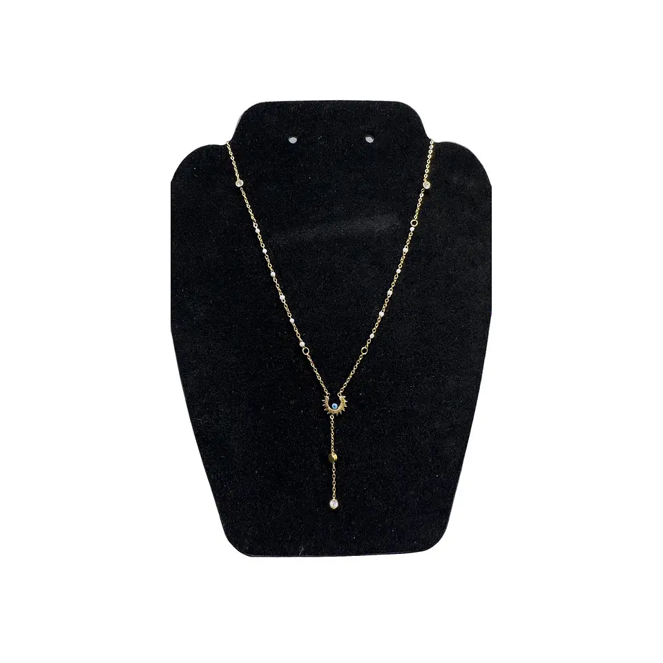 Collar Doble Acero Inoxidable Con Zirconia Luna Y Ojo Turco 2