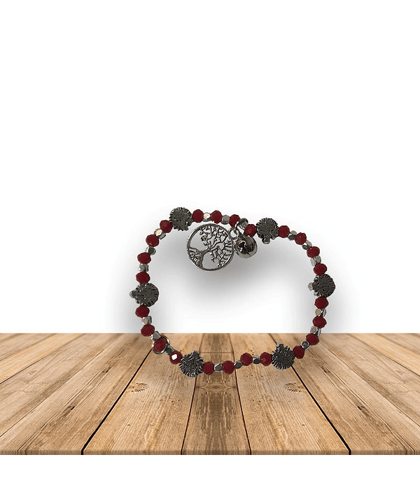  Pulsera con Árbol de la Vida Piedras Rojas 