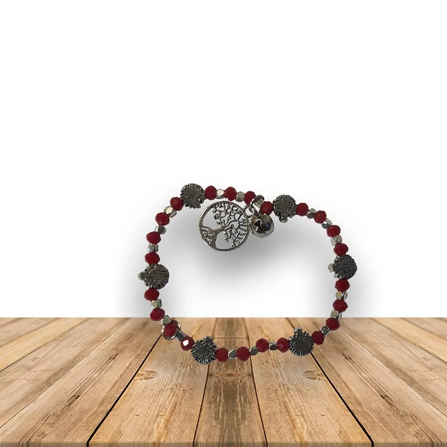  Pulsera Con Árbol De La Vida Piedras Rojas JI19-356 1
