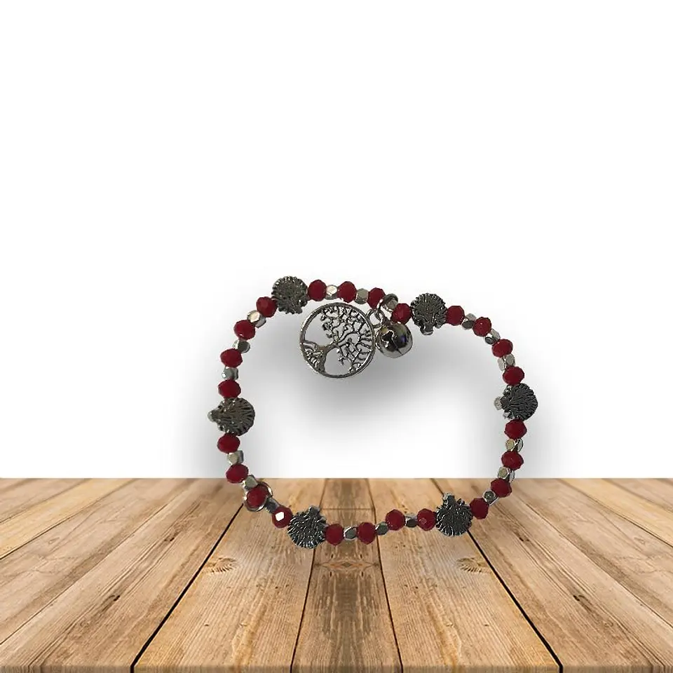  Pulsera Con Árbol De La Vida Piedras Rojas JI19-356 1