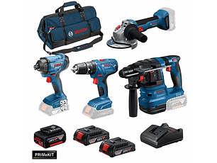 Conjunto 4 máquinas GBH 18V-22, GWS 18V-8 (125), GSB 18V-21, GDR 18V-160 + 3 Baterías (1x 4Ah + 2x 2Ah) PRIMeKIT BOSCH