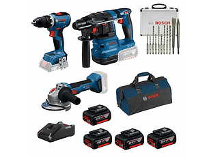 Conjunto Atornilladora GSR 18V-65 + Amoladora GWS 18V-8 (125) + Martillo perforador GBH 18V-22 + 4 Baterías 18V 4.0Ah PRIMEKIT BOSCH