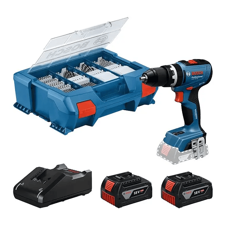 Atornillador/Taladro con percusión a batería GSB 18V-65 + 2 Baterías 18V 4.0Ah + 82 Accesorios BOSCH 1