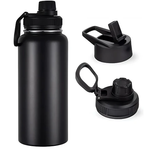 Botella Termica Termo Agua Acero Inoxidable 1 Litro 2 Tapas