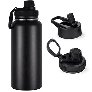 Botella Termica Termo Agua Acero Inoxidable 1 Litro 2 Tapas