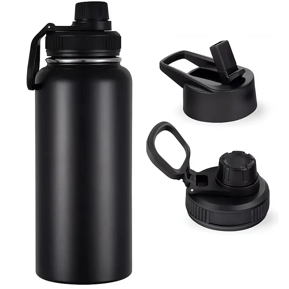 Botella Termica Termo Agua Acero Inoxidable 1 Litro 2 Tapas 1