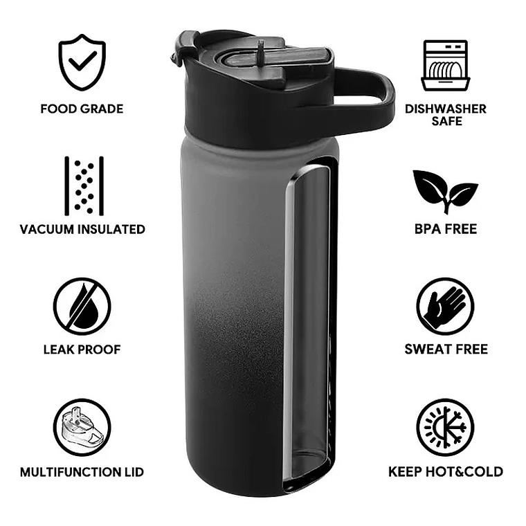 Botella Termica Termo Agua Acero Inoxidable 1 Litro 2 Tapas 5