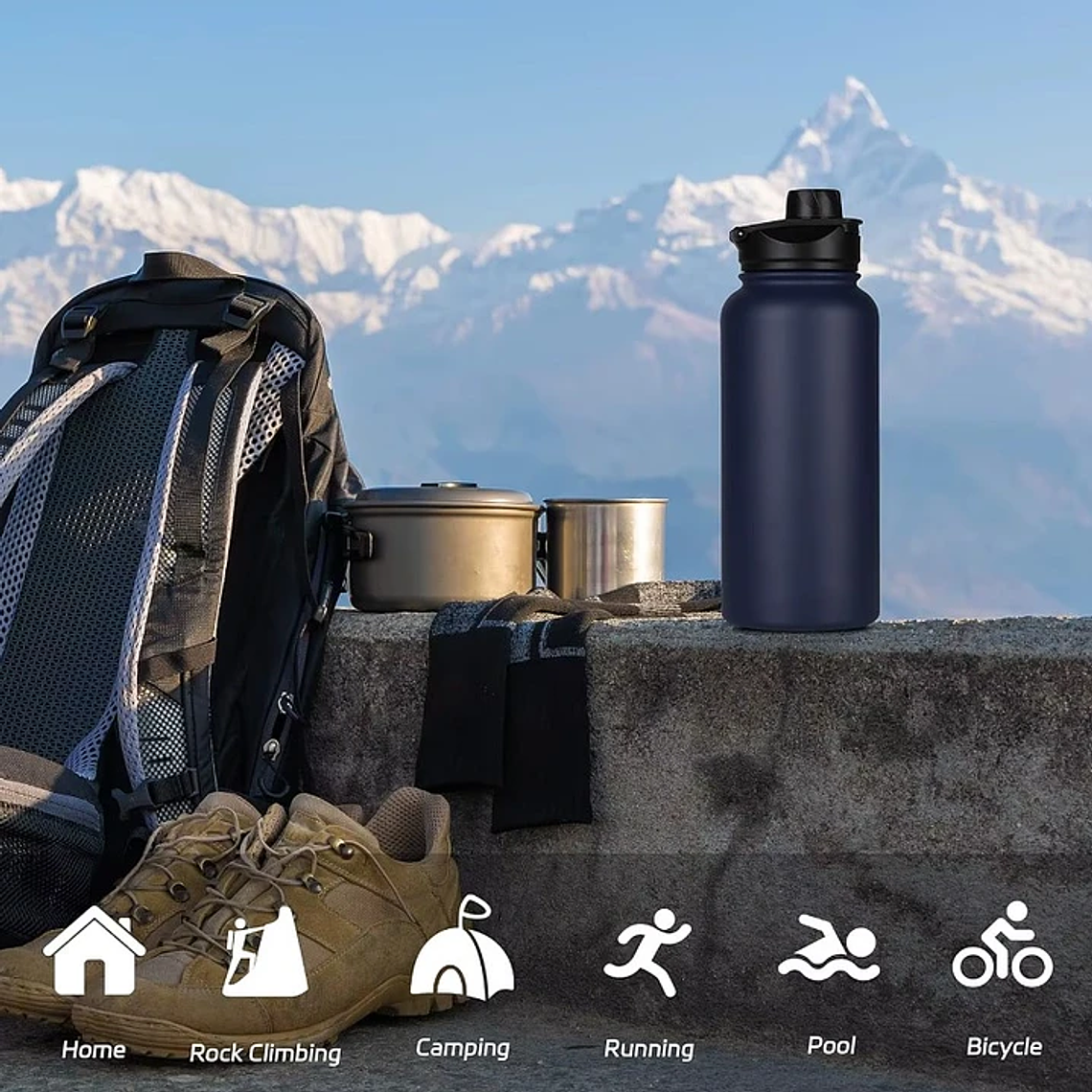 Botella Termica Termo Agua Acero Inoxidable 1 Litro 2 Tapas 6