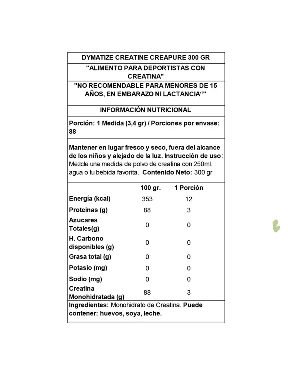 CREATINA (300 GR) CREAPURE DYMATIZE 2
