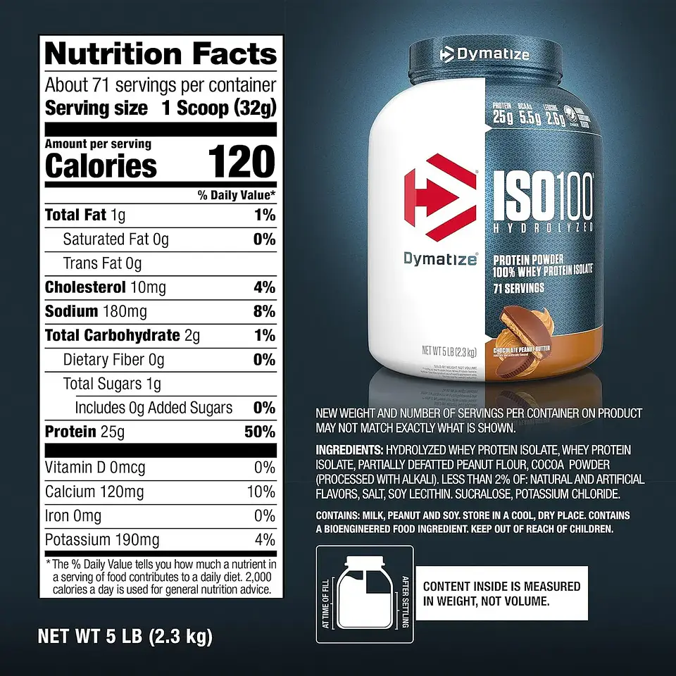 PROTEINA DYMATIZE ISO 100 HYDROLYZED WHEY ISOLATE 5LB  CHOCOLATE PEANUT BUTTER  4