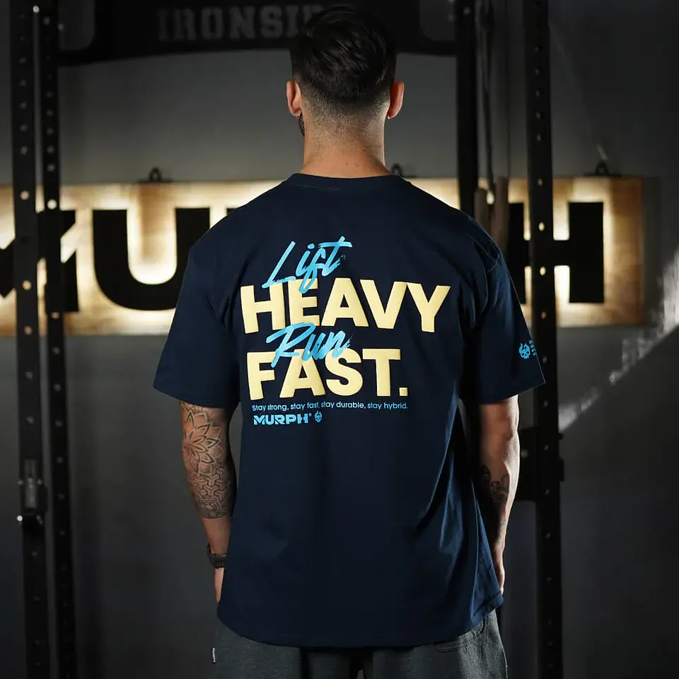 Remera Oversize LIFT HEAVY & RUN FAST - Navy Blue 1