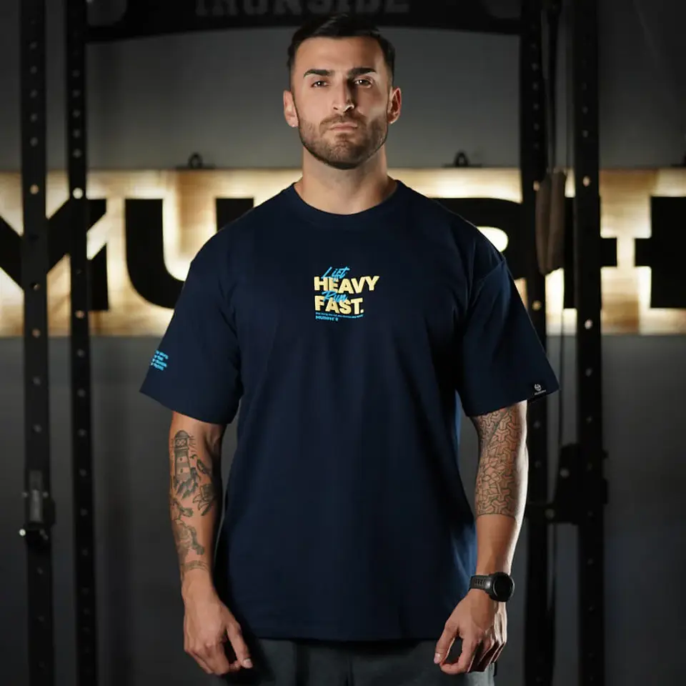 Remera Oversize LIFT HEAVY & RUN FAST - Navy Blue 2