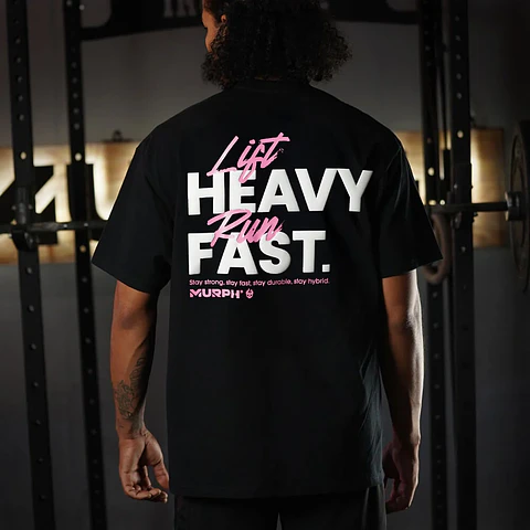Remera Oversize LIFT HEAVY & RUN FAST - Negro