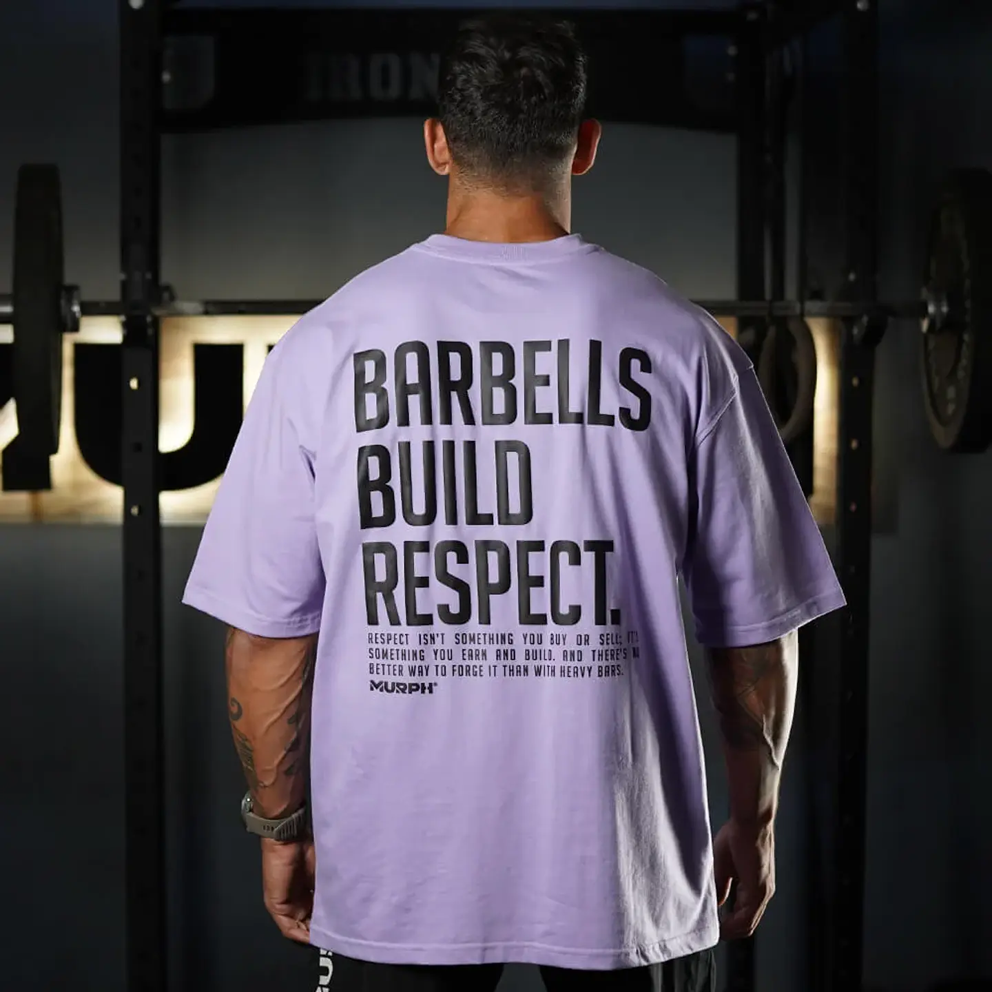 Remera Oversize Premium Barbells Build Respect - Lilac 2