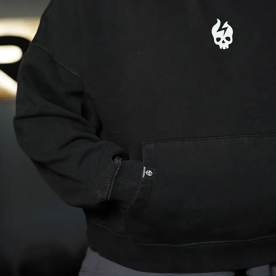 Buzo Premium Boxy Fit Hoddie ONIX Skull Logo - Acid Black 4