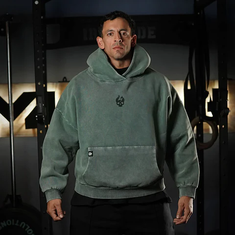 Buzo Premium Boxy Fit Hoddie ONIX Skull logo - Acid Green