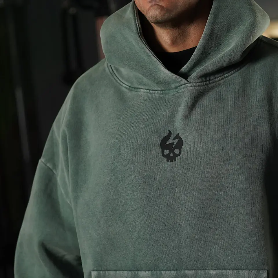 Buzo Premium Boxy Fit Hoddie ONIX Skull logo - Acid Green 4