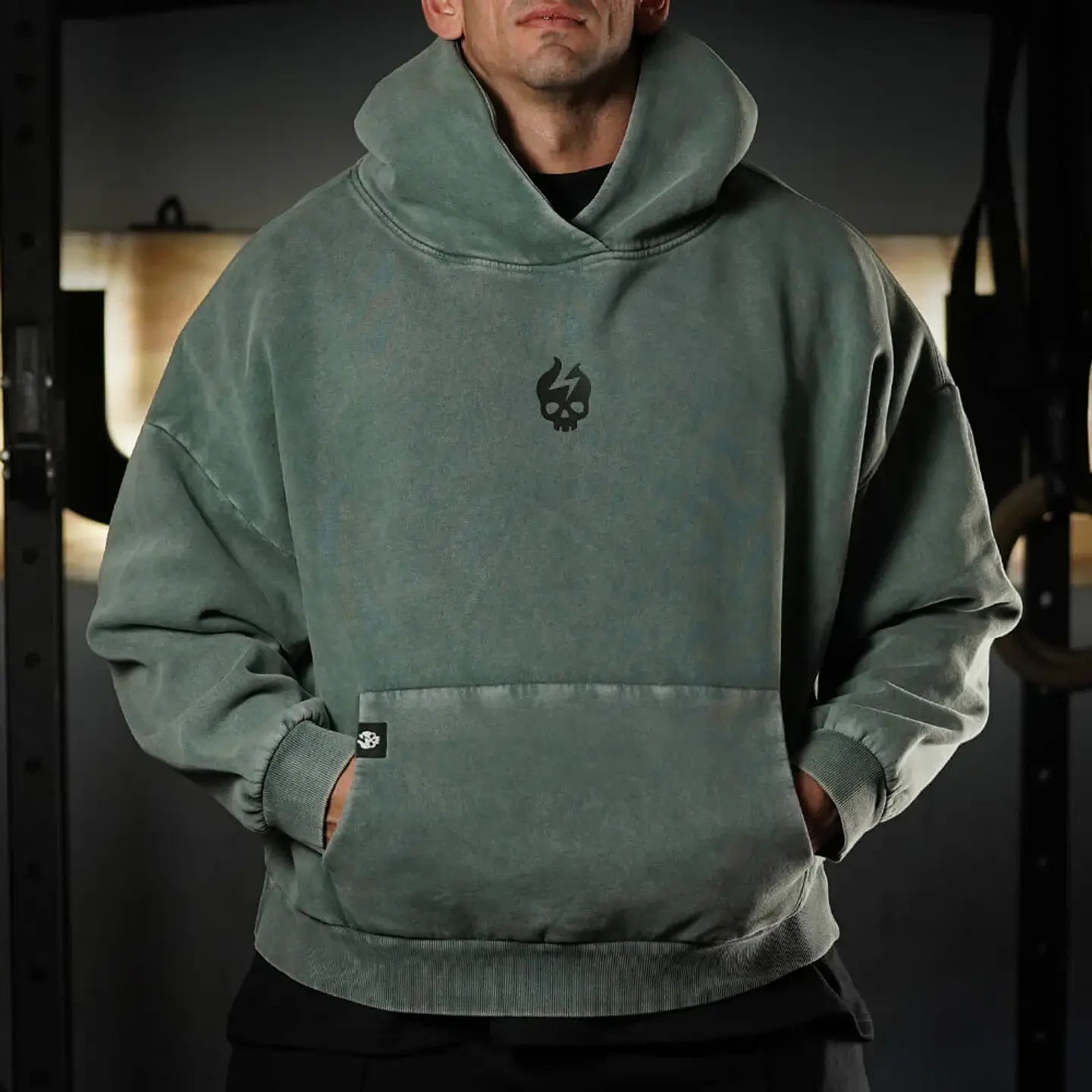 Buzo Premium Boxy Fit Hoddie ONIX Skull logo - Acid Green 5