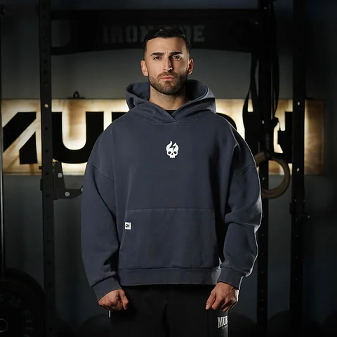 Buzo Premium Boxy Fit Hoddie ONIX Skull logo - Acid Blue