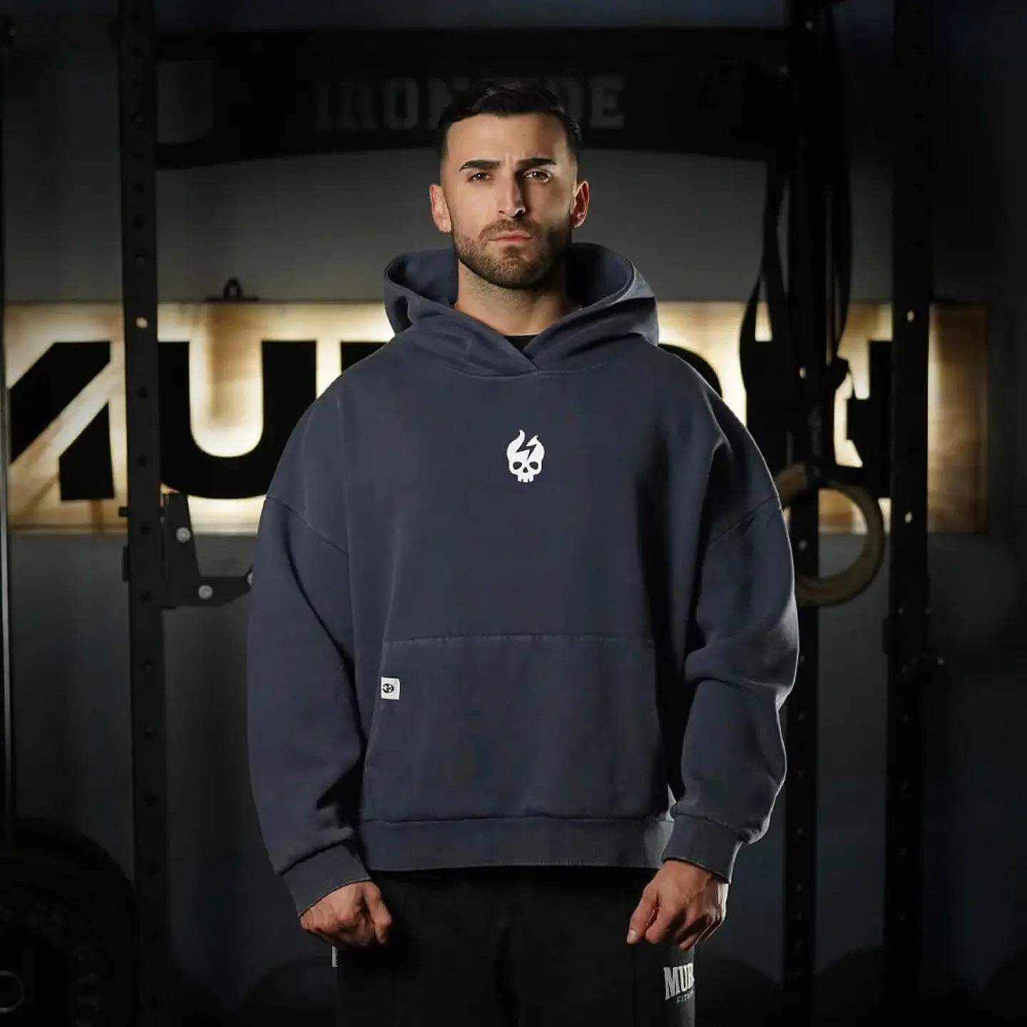 Buzo Premium Boxy Fit Hoddie ONIX Skull logo - Acid Blue 1