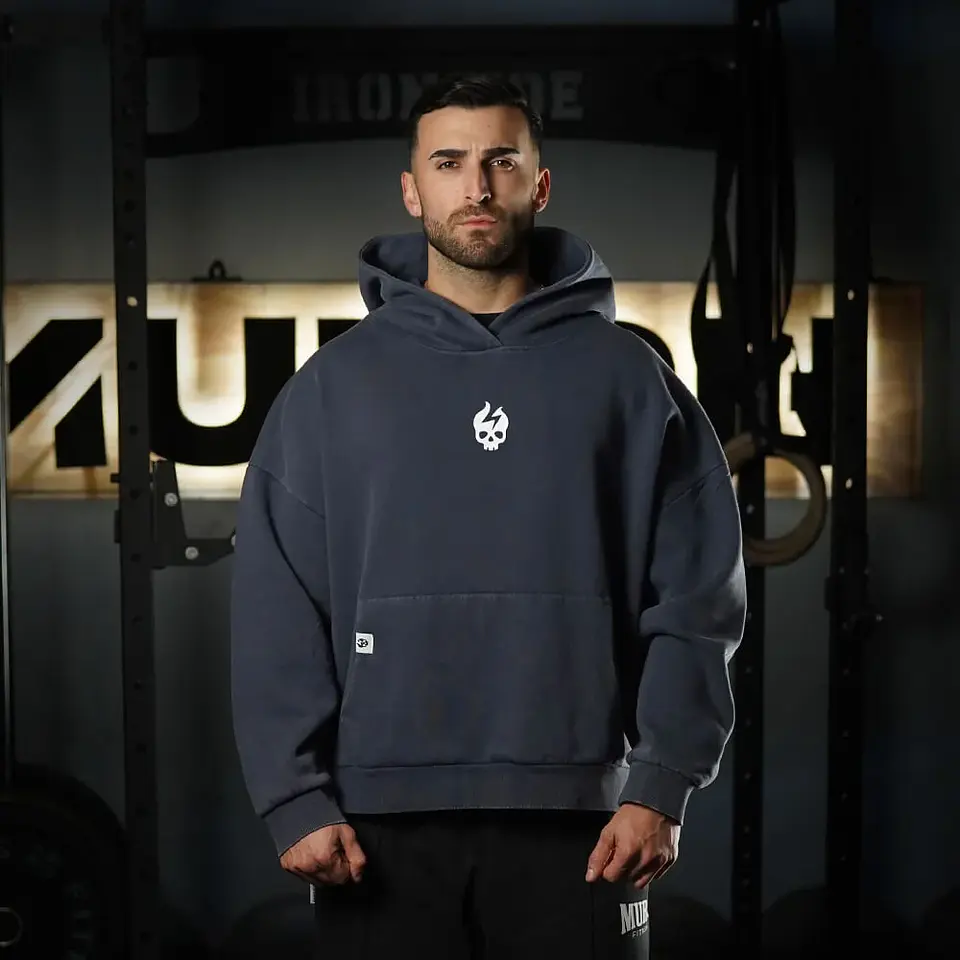 Buzo Premium Boxy Fit Hoddie ONIX Skull logo - Acid Blue 1
