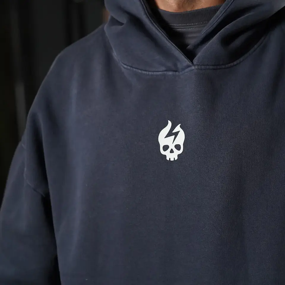 Buzo Premium Boxy Fit Hoddie ONIX Skull logo - Acid Blue 3
