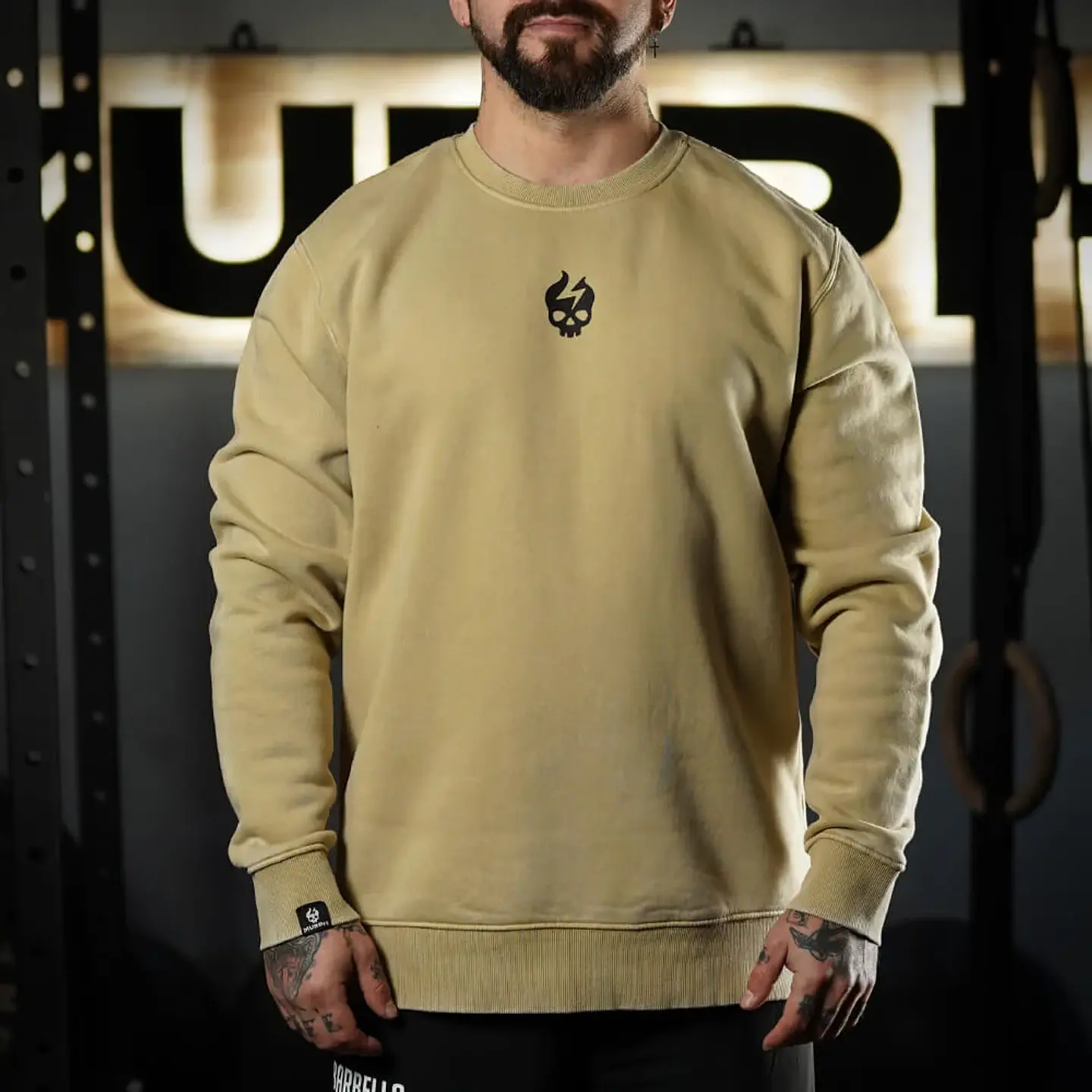 buzo Oversize Long Crewneck Skull Logo - Acid Cream 1