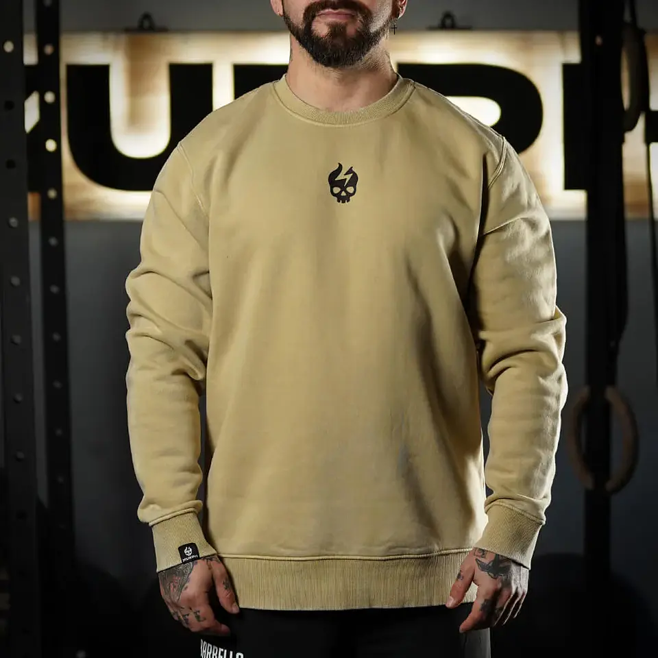 buzo Oversize Long Crewneck Skull Logo - Acid Cream 1