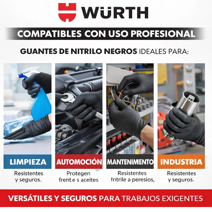 Guantes de nitrito desechables, desinfectados sin polvo, para uso profesional, ultrarresistentesWURTH 5