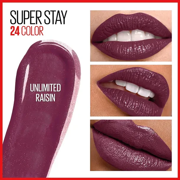 Labial Maybelline Larga Duración Superstay 24 H Tono 50 Unlimited Raisin 4