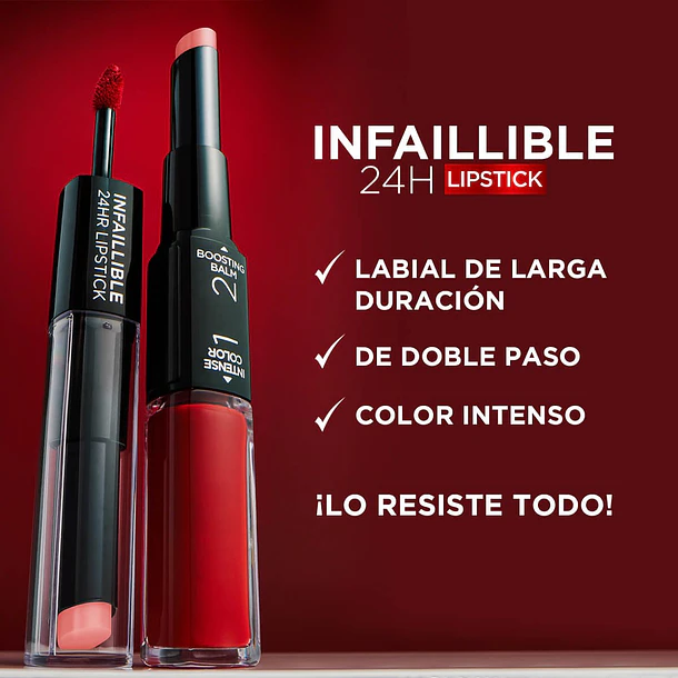 Labial Infaillible 24HR Lipstick Loreal Paris Tono 506 Red Infaillible  4