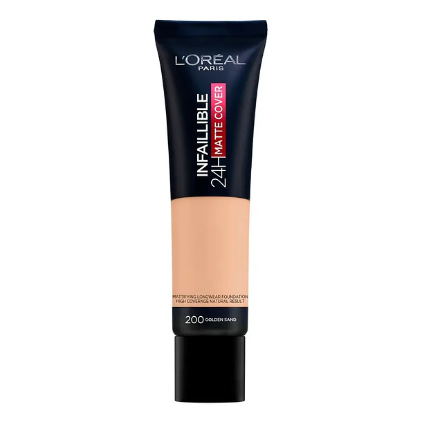Base de Maquillaje L'Oreal Paris Infaillible 24 H Matte Cover Tono 200 Golden Sand  1
