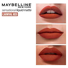Labial líquido Maybelline Sensational Matte Tono Carnival red 4