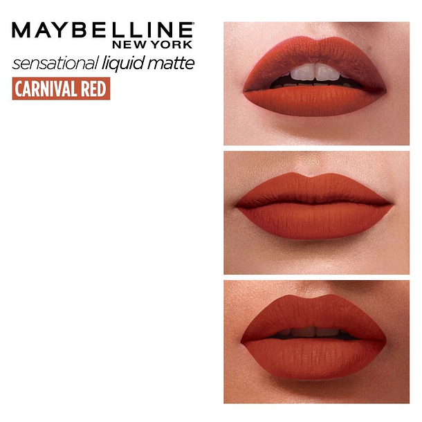 Labial líquido Maybelline Sensational Matte Tono Carnival red 4