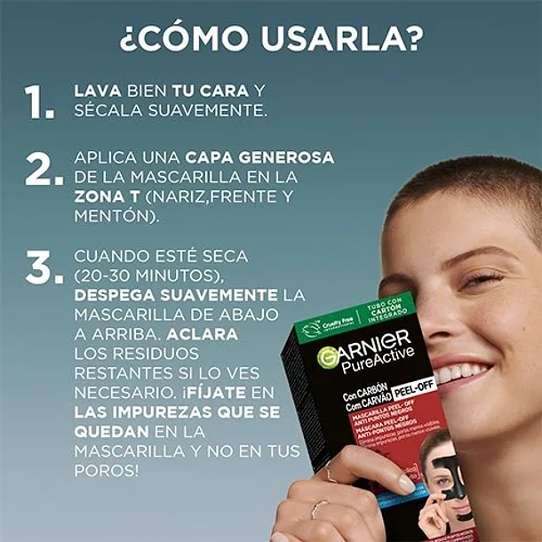 Mascarilla Peel Off Anti-Puntos Negros Garnier PureActive  Carbón  4