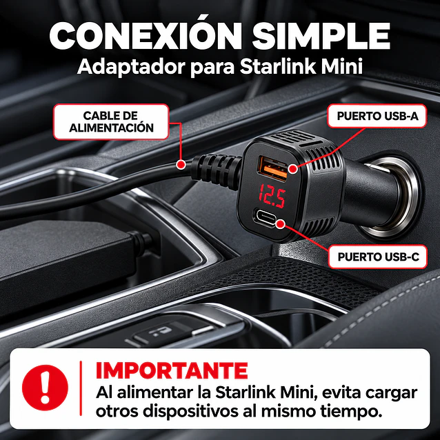 Adaptador De Auto Para Starlink Mini 12v A 30v USB USB-C 6
