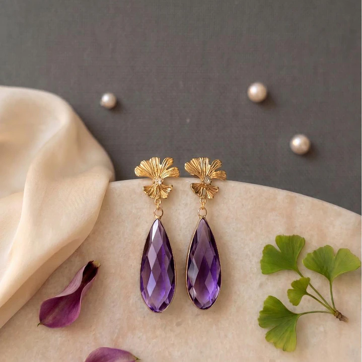 Aros colgantes en gota morado 1