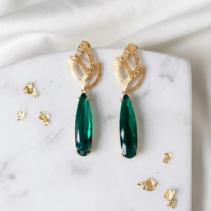 Aros con colgante verde esmeralda