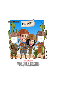 Caricatura casal abraçados cangaceiro nordestino agreste cactos lampião maria bonita 60 70 80 90 anos idoso homenagem postumas espingarda