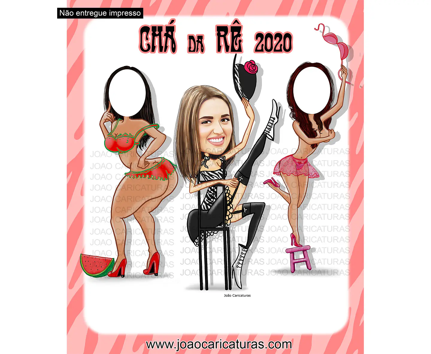 Caricatura de aniversário mulher tema cabaré chá banner eu fui (não impresso) 1