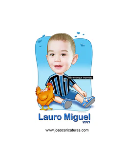Caricatura aniversário criança filho camiseta grêmio palmeiras time bola  correndo neto sobrinho sentada camisa time galinha bebê garoto filho menino pat animal estimação presente quadro