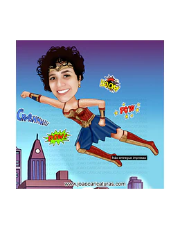 Caricatura aniversário mulher maravilha mãe filha , heroína, voando, super, destemida, corajosa, direito das mulheres, feminina, poderosa, rainha