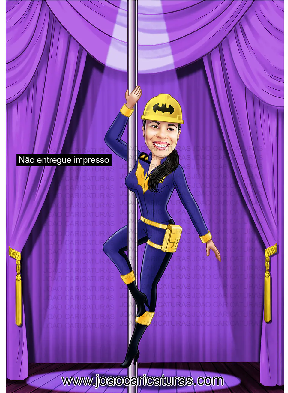 Caricatura aniversário mulher escalando, alpinismo,jump, montanhismo, mãe filha , dançarina, acrobacias, super, destemida, corajosa, polidance, fantasia, palco, cortinas,show,cat woman 1
