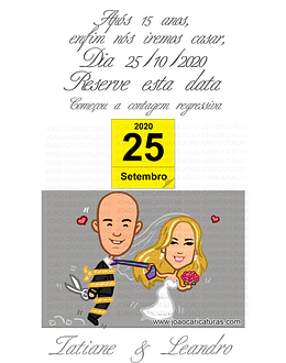Caricatura simplificada  de casal casamento convite reserve esta data avatar noiva puxando pela gravata noivo amarrado nupcial
