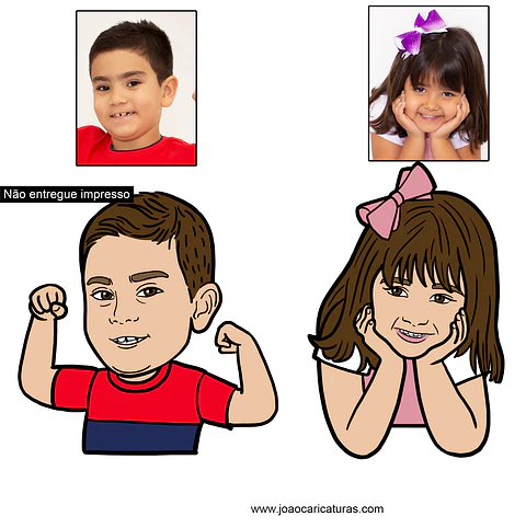 Caricatura criação desenho personagem infantil avatar site blog criança, menino, menina, irmãos (preço por cada personagem)