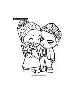 Caricatura para casamento estilo buddy pockt desenho estilizado, a traço, vetorizado, alta definição, simplificado, avatar