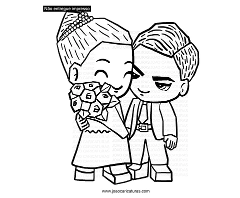 Caricatura para casamento estilo buddy pockt desenho estilizado, a traço, vetorizado, alta definição, simplificado, avatar