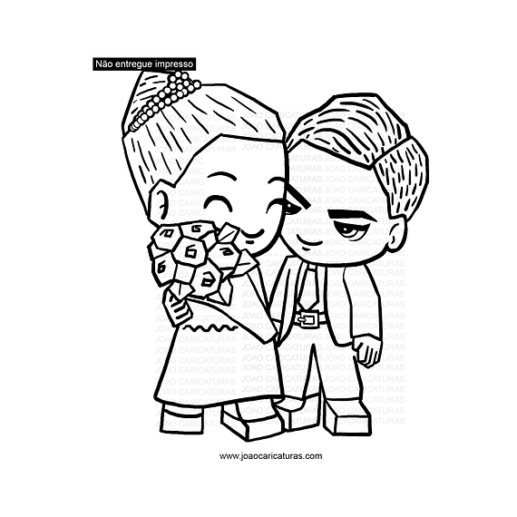 Caricatura para casamento estilo buddy pockt desenho estilizado, a traço, vetorizado, alta definição, simplificado, avatar