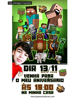 Linda Caricatura convite aniversário menino garoto filhocriança jogo Minecrafit game viciado