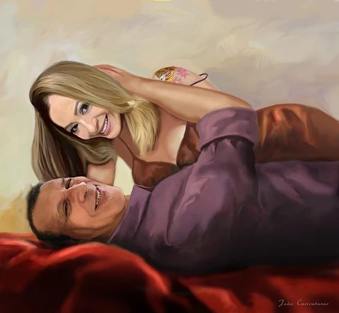 caricaturas Pintura Realista casal deitados abraçando apaixonados sensual romântica  digitais delicados imitando tela a óleo